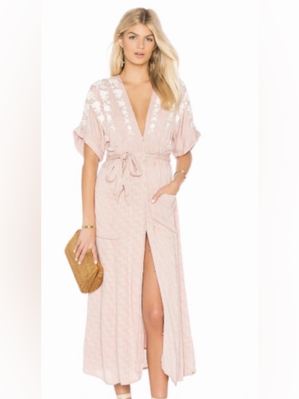 Free People Love to Love You MIDI Dress Size Medium 100% Viscoe Blush V Neck